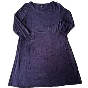 Hilary Radley Dress Sz L 3/4 Sleeve Crew Neck Knit Navy Blue Casual Party Shirt